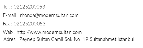Modern Sultan Hotel telefon numaralar, faks, e-mail, posta adresi ve iletiim bilgileri